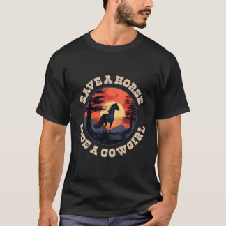 Red een paard met een cowgirl t-shirt