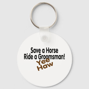Red een paard met een Groomsman Yee Haw Sleutelhanger