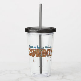 red een paard, rij een cowboy acryl drinkbeker