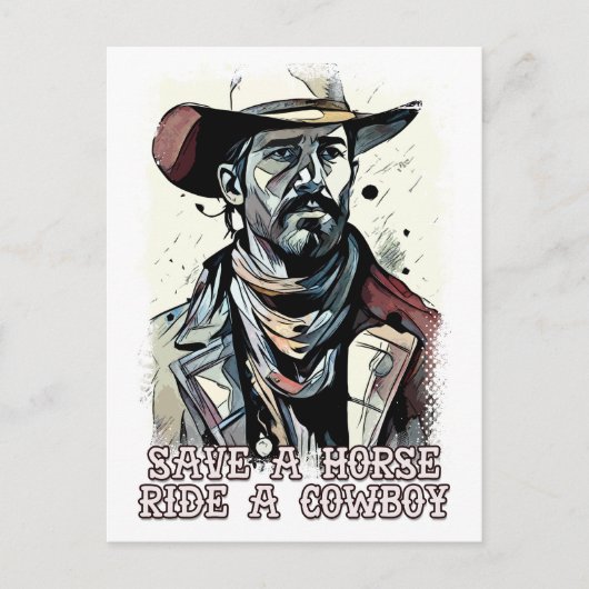 Red een paardrijden een cowboy grappige Westerne G Briefkaart (Voorkant)