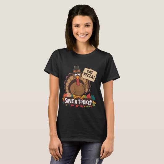 Red een Thanksgiving Man van een Turks Eat Pizza F T-shirt (Voorkant volledig)