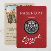 Red Egypt Passport Wedding Save the Date (Voorkant / Achterkant)