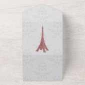 Red Eiffel Tower Damask All-in-One Weddenschap All In One Uitnodiging (Buitenkant)