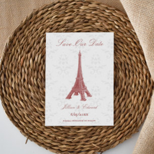 Red Eiffel Tower Damask bewaart de datum aankondig Aankondiging