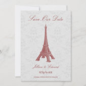 Red Eiffel Tower Damask bewaart de datum aankondig Aankondiging (Voorkant)