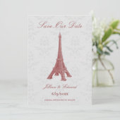 Red Eiffel Tower Damask bewaart de datum aankondig Aankondiging (Staand voorkant)