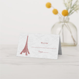 Red Eiffel Tower Damask-ontvangstkaart Plaatskaartje