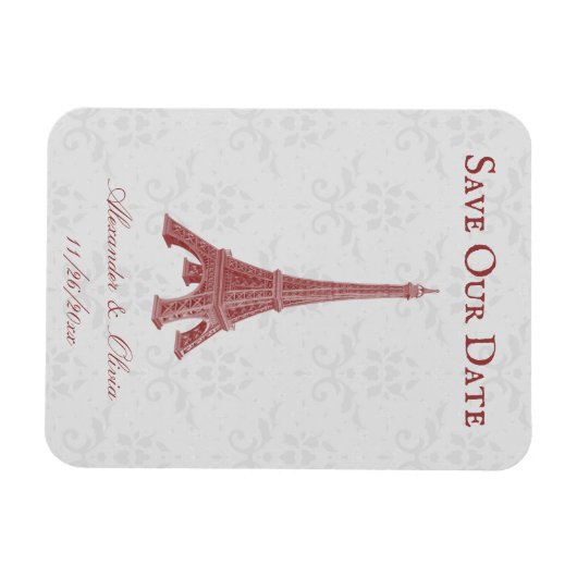 Red Eiffel Tower Damask sparen de Magnet Datum Magneet (Horizontaal)