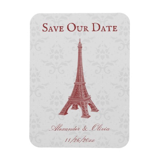 Red Eiffel Tower Damask sparen de Magnet Datum Magneet (Verticaal)