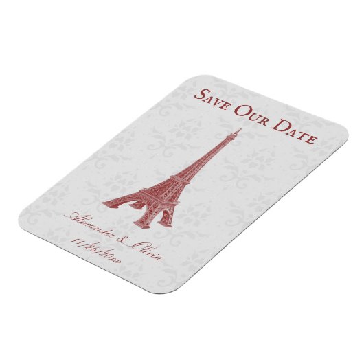 Red Eiffel Tower Damask sparen de Magnet Datum Magneet (Linkerzijde)
