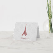 Red Eiffel Tower Damask Wedding Hartelijk dank Bedankkaart (Voorkant)