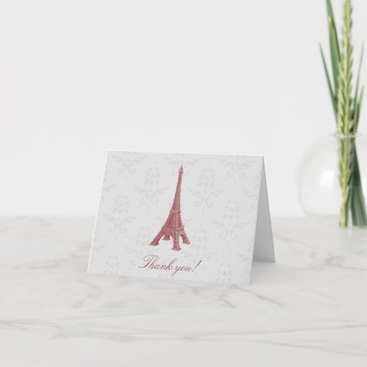 Red Eiffel Tower Damask Wedding Hartelijk dank Bedankkaart (Voorkant)