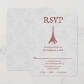 Red Eiffel Tower Damask Wedding RSVP-kaart RSVP Kaartje (Voorkant / Achterkant)