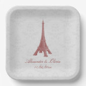 Red Eiffel Tower Damask Wedding Shower Papieren Bordje (Voorkant)