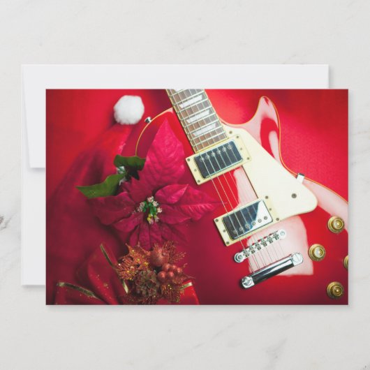 Red Electric Guitar met kerstversiering Feestdagenkaart (Voorkant)