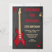 Red Electric Guitar Rockstar Birthday Party Invite Kaart (Voorkant)