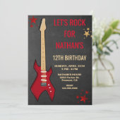 Red Electric Guitar Rockstar Birthday Party Invite Kaart (Staand voorkant)