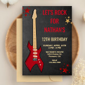 Red Electric Guitar Rockstar Birthday Party Invite Kaart
