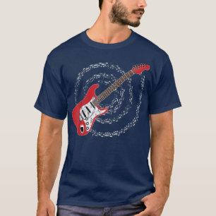 Red Electric Guitar Spiraling Muzieknoten T-shirt