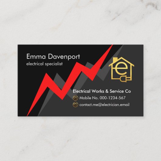 Red Electric Lightning Power Bolt Visitekaartje (Voorkant)