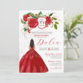 Red Elegance Bold Rozen Crest Formal Quinceañera Kaart (Staand voorkant)