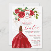 Red Elegance Bold Rozen Crest Formal Quinceañera Kaart (Voorkant)