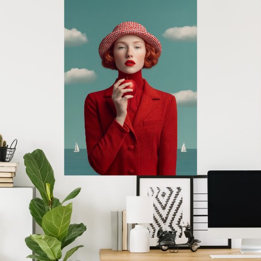 Red Elegance met Apple Poster (Thuiskantoor)
