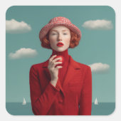 Red Elegance met Apple Vierkante Sticker (Voorkant)
