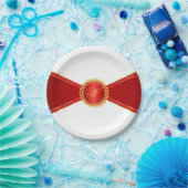 Red Elegance Monogram Papieren Bordje (Feest)