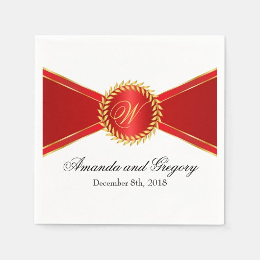 Red Elegance Monogram Servetten (Voorkant)