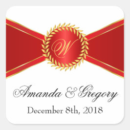 Red Elegance Monogram Vierkante Sticker