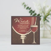 Red Elegance Wine Glass Tasting Party Kaart (Staand voorkant)