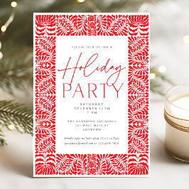 Red Elegant Arts & Crafts Style Holiday Party Kaart