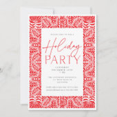 Red Elegant Arts & Crafts Style Holiday Party Kaart (Voorkant)