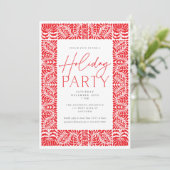 Red Elegant Arts & Crafts Style Holiday Party Kaart (Staand voorkant)