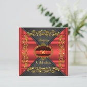 Red Elegant Black Gold Fabulous 50th Birthday Kaart (Staand voorkant)