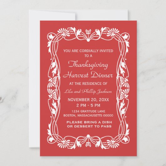 Red Elegant Border Thanksgiving Uitnodigen Kaart (Voorkant)