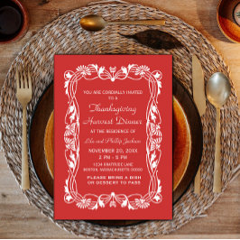 Red Elegant Border Thanksgiving Uitnodigen Kaart