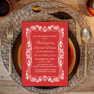 Red Elegant Border Thanksgiving Uitnodigen Kaart