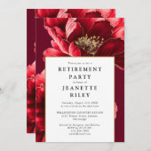 Red Elegant Chic Floral Pensioenfeest Kaart (Voorkant / Achterkant)