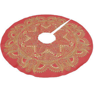 Red Elegant Chic Golden Mandala Flower Art Patroon Kerstboom Rok