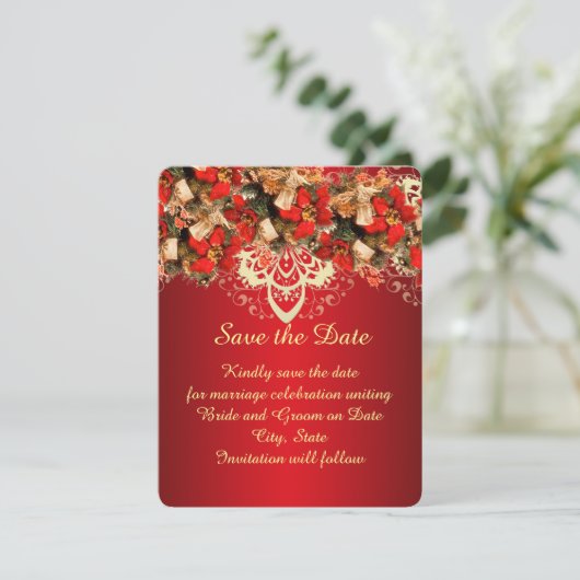 Red Elegant Christmas Wishes Save the date (Staand voorkant)