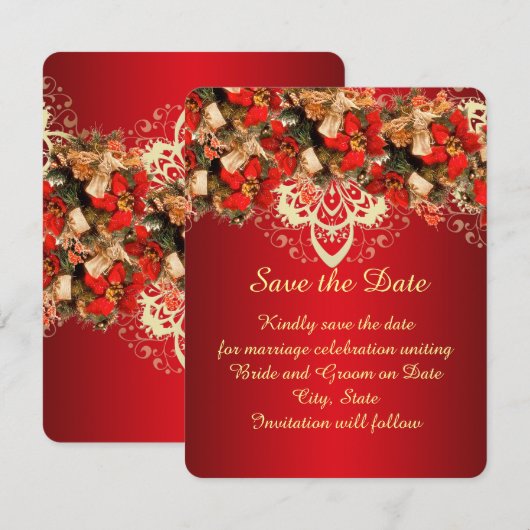 Red Elegant Christmas Wishes Save the date (Voorkant / Achterkant)