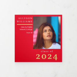 Red Elegant Classy 8 Foto Afstuderen Drieluik Aankondiging