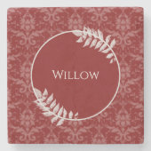 Red Elegant Damask gepersonaliseerd Stone Onderzet Stenen Onderzetter (Voorkant)