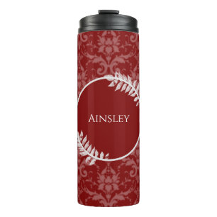Red Elegant Damask gepersonaliseerde thermische tr Thermosbeker
