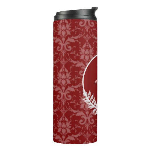 Red Elegant Damask gepersonaliseerde thermische tr Thermosbeker (Gedraaid links)