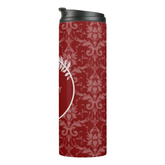 Red Elegant Damask gepersonaliseerde thermische tr Thermosbeker (Geroteerd rechts)