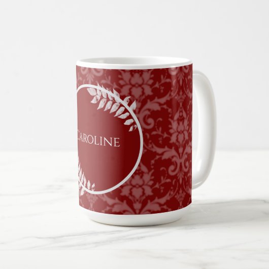 Red Elegant Damask Mok voor persoonlijke koffie (Voorkant rechts)