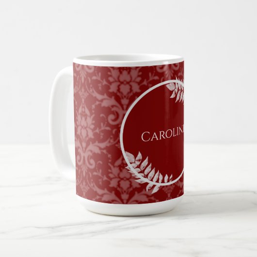 Red Elegant Damask Mok voor persoonlijke koffie (Voorkant links)